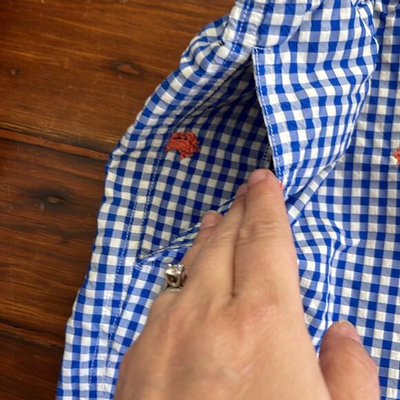 J. McLaughlin picnic plaid crab embroidered nautical pull on lined swim trunks M - Picture 5 of 7